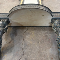 Antique French Renaissance Revival Style Wall Mounted Console Table and Mirror, Verdigris Finished Metal, Table Surface is Faux Stone, Sku 033516