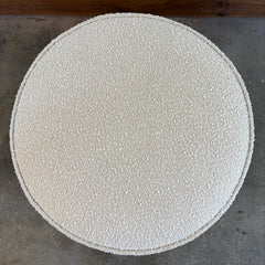 Pair of Four Hands Ivory Boucle Round Ottomans w/ Wood Base, Sku 033782