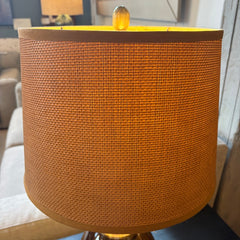 Pair Amber Glass Lamps with Brass Detail, Custom Shades, Sku: 033702