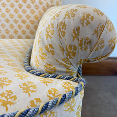 Custom Upholstered Armchair, Yellow & Cream Batik Pattern, Sku: 033546