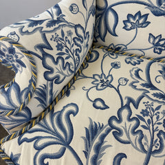 Custom Upholstered Wing Back Chair, Indigo & Cream Turkish Flower Pattern, Sku: 033545