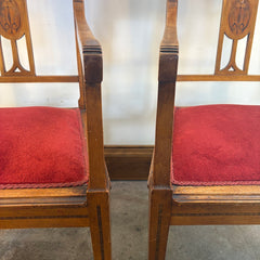 Pair of Early 1900's European Maple Morning Chairs w/ Floral Marquetry Detail, Sku 033776