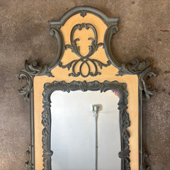 Antique French Renaissance Revival Style Wall Mounted Console Table and Mirror, Verdigris Finished Metal, Table Surface is Faux Stone, Sku 033516