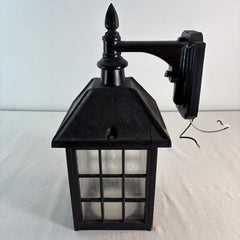 Exterior Wall Sconce Lantern Style Black Finished Steel, Pebbled Glass, Fern Motif, Sku: 033721