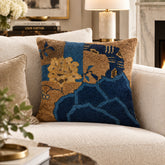 Turkish Pillow, Hand Woven, Blue and Gold, Square, Sku 034025