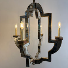 Visual Comfort Lido Medium Chandelier Antique Mirror and Antique Brass 4 Candlestick Lights, Sku 033947