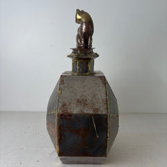 Metal Octagonal Urn with Cat Stopper, Sku: 033083