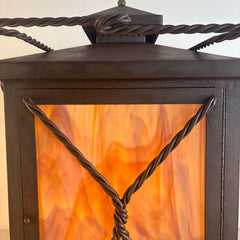 Custom Crafted Exterior Wall Sconce Lantern Style Steel and Mocha Swirl Stained Glass, Sku 034159