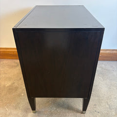 Bernhardt "Aurelia" 3 Drawer Nightstand w/ Champagne Silver Leaf Drawer Fronts & Ebonized Finish, Sku 033679