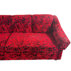 Vintage Sculpted Velvet Black & Red Floral Pattern Two-Piece Sectional Serpentine Shape, Turned Feet, Sku 033667