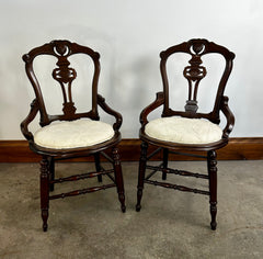 Pair of Parlor Chairs, Accent Chairs, Vintage, Ivory, Brown