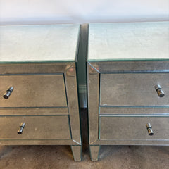 Pair of RH Teen Mirrored Nightstands with 2 Drawers Elevated on Slender Legs, Sku 034054