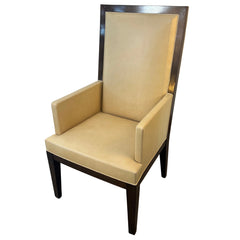 Holly Hunt Collection, Pair of Arm Chairs, Cream Leather, Dark Wood Frame, Sku: 033506
