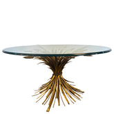 1950's Gilt Metal Wheat Sheath Side Table, Glass Top, Sku: 033513