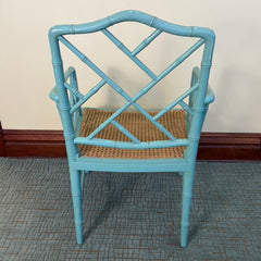 Faux Bamboo Arm Chair, Cane Seat, Aqua Green, Chippendale Style, Sku 034069