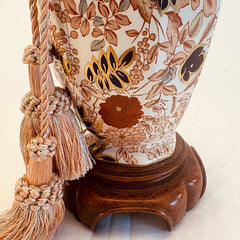 Vintage Japanese Satsuma Table Lamp w/ Silk Shade, Sku 034049