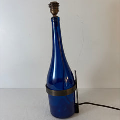 Pair of Wine Bottle Sconces Cobalt & Antique Brass Fittings, Sku 033604