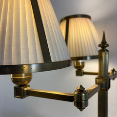Solid Brass Double-Arm Bouillotte Style Table Lamp with Silk Shades, Sku 034116