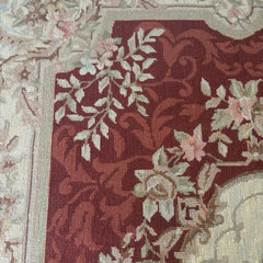 Handcrafted Needlepoint Rug, Rose and Beige, Sku 033538