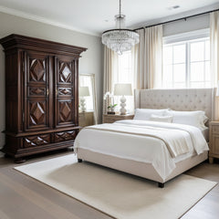 Extra Large Antique Wardrobe Cabinet, Lower Drawer, Double Door, Diamond Motif, Sku: 033509