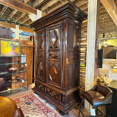 Extra Large Antique Wardrobe Cabinet, Lower Drawer, Double Door, Diamond Motif, Sku: 033509