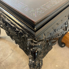 Side Table, Vintage Japanese Carved Wood, Lacquer Finish, Hand Painted Dragon Motif, Sku: 033520