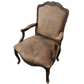 Sanded Leather Chair with Cheetah Spot Upholstery Cabriole Leg Style, Damage on Seat, Sku 033355. Another Undamaged Chair Available, Sku 033354