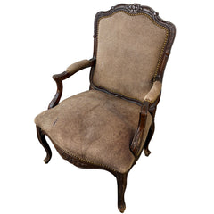 Sanded Leather Chair with Cheetah Spot Upholstery Cabriole Leg Style, Damage on Seat, Sku 033355. Another Undamaged Chair Available, Sku 033354