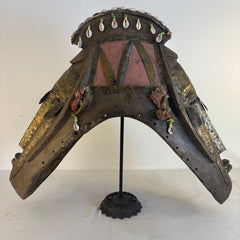 Dogon Mask from Mali West Africa, 2 Face Helmut Constructed of Wood, Brass and Cowrie Shells, Sku 033969