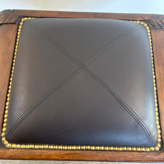 Mahogany & Leather Footstool w/ Nailhead Trim, Sku 033845