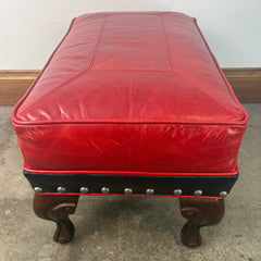 TLSC TEXAS Custom Upholstered Wing Chair and Ottoman Contrasting Red and Black Leather, Sku 033313