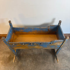 Primitive Wood Baby Cradle with Time Worn Blue Paint, Sku 033672