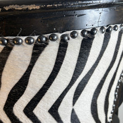 Set of Three Ferguson Copeland Swivel Barstools, Black Leather Cushions, Printed Zebra Cowhide on Back, Sku 033700