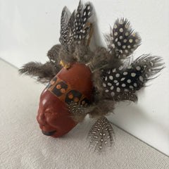 Miniature Tribal Mask in Ceramic with Feathers, Sku: 033068