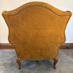 Pearson Wingback Chair, Cognac Oval Patterned Chenille, Nail Head Detail, Queen Anne Style Legs