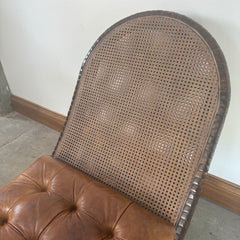 Gondola Style Chaise Tufted Leather Upholstery Case Constructed in Wood and Cane with Coconut Shell Veneer and Claw Feet, Sku 033076