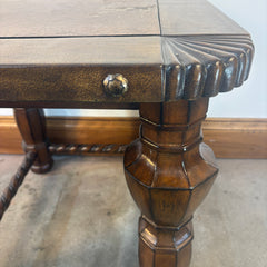 Side Table, Leather Top, Patina Nail Head Detail, Barley Twist Stretcher Base, Sku: 033432