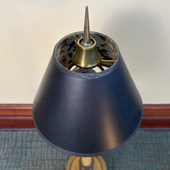 Chapman Table Lamp, 1981, Brass Base Ivory Candlestick, Black Shade, Gold Marbled Interior, Sku 034075
