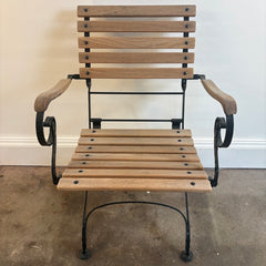 Janus et Cie Set of 5 Garden Chairs, 2 Arm and 3 Side Chairs, Wood and Steel, Foldable, Sku 033944
