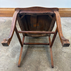 Antique Oak Side Chair, Black Leather Seat Cushion, Claw Feet, Urn Style Back Rest, Sku: 033528