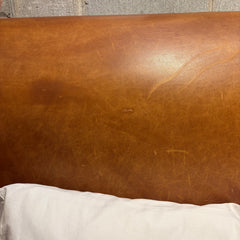 Leather Sleigh Bed, California King, Carmel Tone, Wood Legs, Nail Head Detail, Sku: 033573