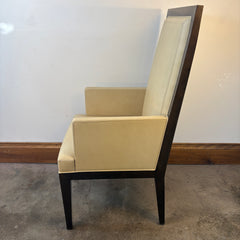 Holly Hunt Collection, Pair of Arm Chairs, Cream Leather, Dark Wood Frame, Sku: 033506