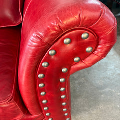 Wild Horse Saloon Red Leather Loveseat with XL Nail Head Detail and Rolled Arms, Sku 033312
