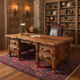 Oversized Log Cabin Style Rustic Carved Wood Desk, Sku 033852