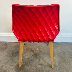 Set of 4 Metalmobil Dining Chairs Molded Red Shell, Diamond Pattern on Maple Leg Structure, Sku 033835