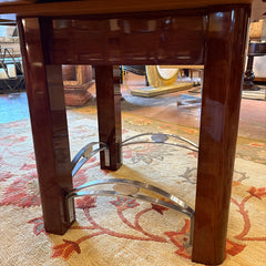 Excelsior Designs Italian Dining Set Consisting of Round Table with 4 Radiant Leaves and 8 Side Chairs. All Constructed in Hard Wood. Chair Upholstery is a Soft Black Textured Fabric. Sku 034039