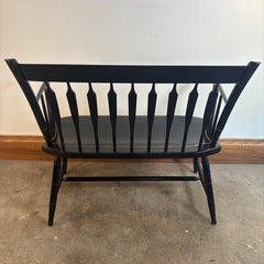 Nichols and Stone Brand, Commemorating America's Bicentennial, Spindle Back Wood Bench, Black Painted Finish with Gold Accented Fruit and Leaf Motif, Sku 033769