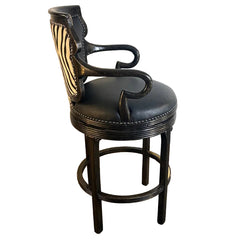 Set of Three Ferguson Copeland Swivel Barstools, Black Leather Cushions, Printed Zebra Cowhide on Back, Sku 033700