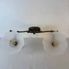 Sergio Terzani, Italian Wall Lights with Double Arm, White frosted Tulip Glass Globes, Sku 033514