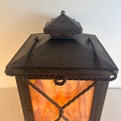 Custom Crafted Exterior Wall Sconce Lantern Style Steel and Mocha Swirl Stained Glass, Sku 034159